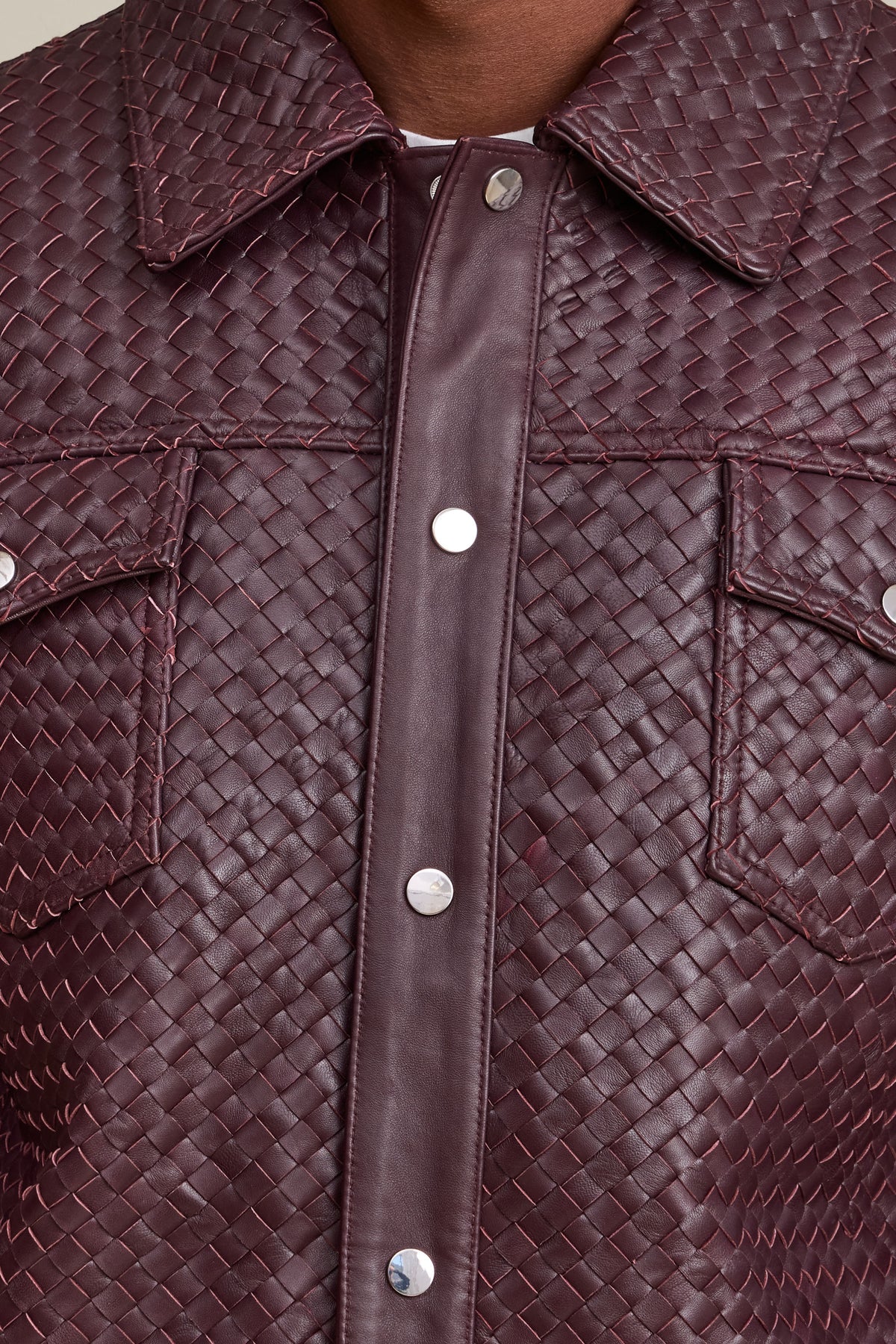 Men's Dylan Braided Leather Jean Jacket [Burgundy]