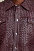 Men's Dylan Braided Leather Jean Jacket [Burgundy]