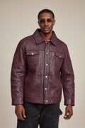 Men's Dylan Braided Leather Jean Jacket [Burgundy]