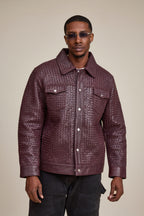 Men's Dylan Braided Leather Jean Jacket [Burgundy]