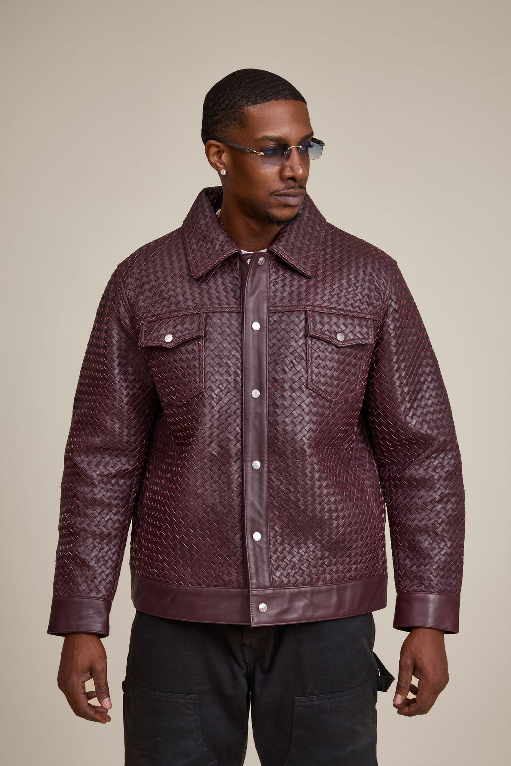 Men's Dylan Braided Leather Jean Jacket [Burgundy]