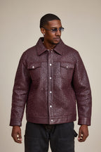 Men's Dylan Braided Leather Jean Jacket [Burgundy]
