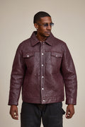 Men's Dylan Braided Leather Jean Jacket [Burgundy]