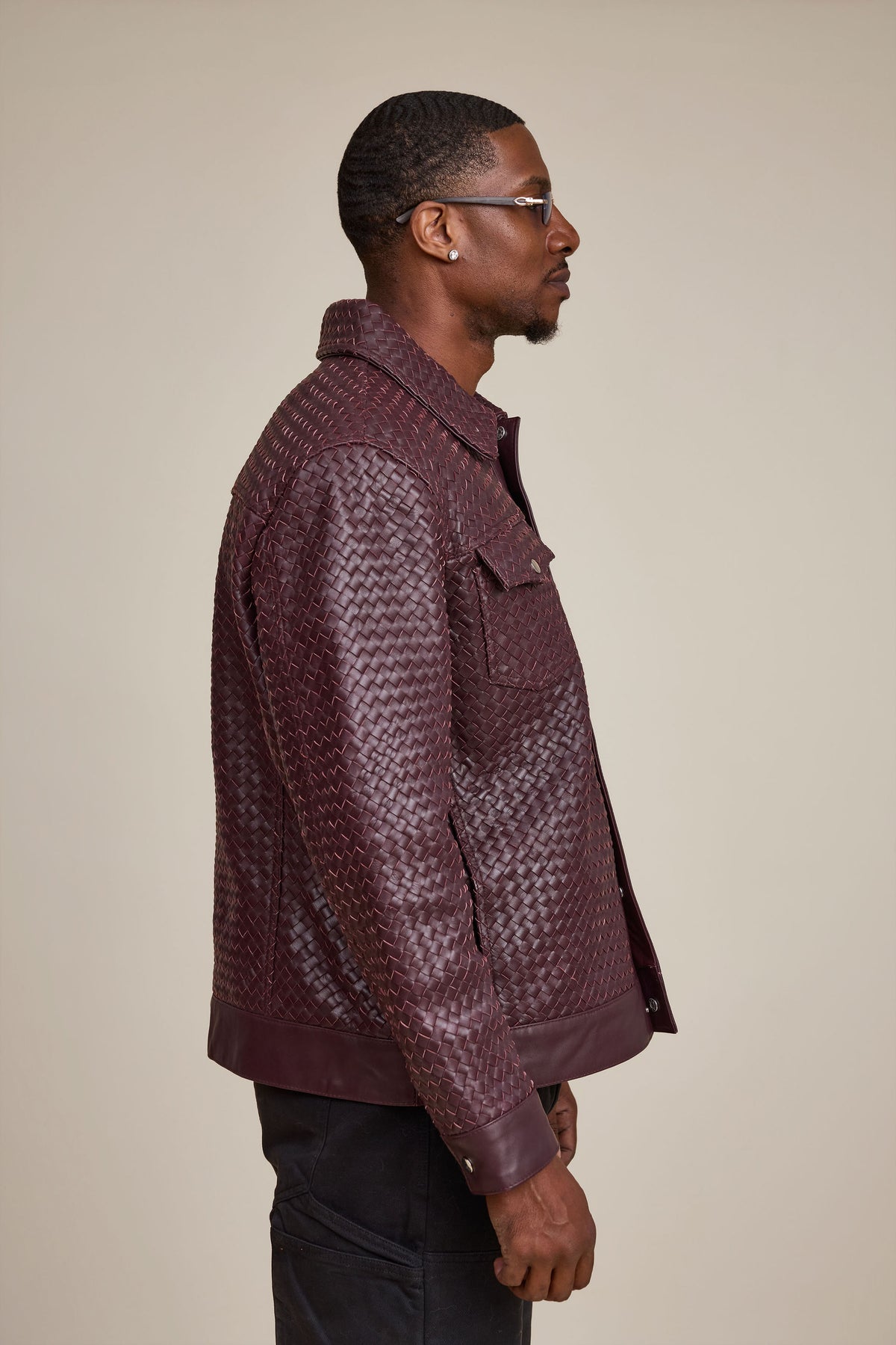 Men's Dylan Braided Leather Jean Jacket [Burgundy]