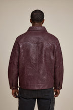 Men's Dylan Braided Leather Jean Jacket [Burgundy]
