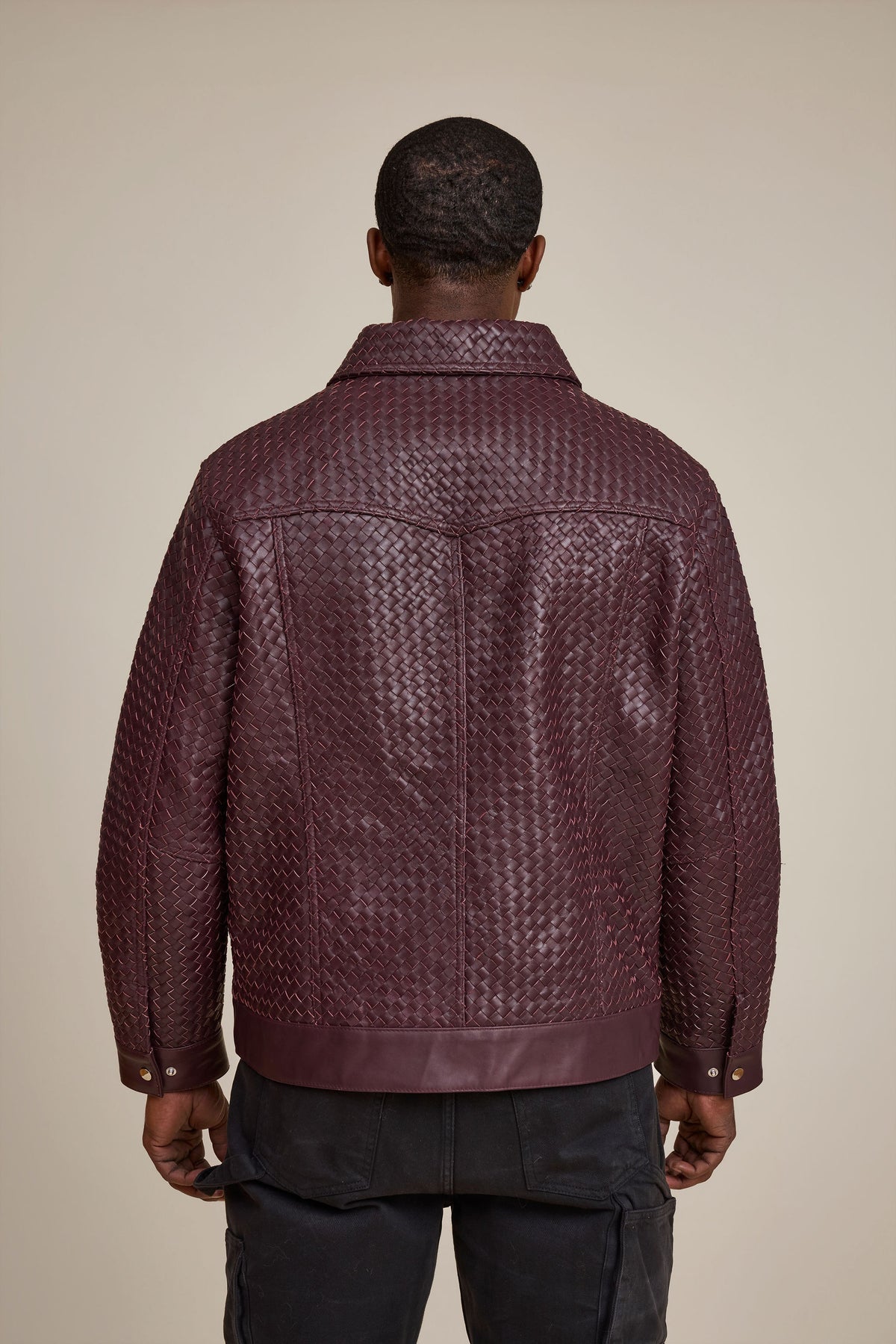 Men's Dylan Braided Leather Jean Jacket [Burgundy]