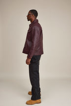 Men's Dylan Braided Leather Jean Jacket [Burgundy]