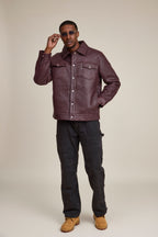 Men's Dylan Braided Leather Jean Jacket [Burgundy]
