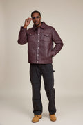 Men's Dylan Braided Leather Jean Jacket [Burgundy]