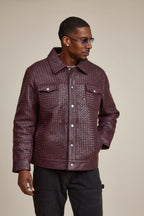 Men's Dylan Braided Leather Jean Jacket [Burgundy]