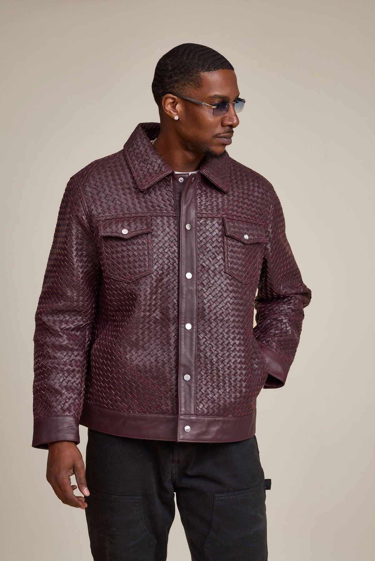 Men's Dylan Braided Leather Jean Jacket [Burgundy]