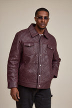 Men's Dylan Braided Leather Jean Jacket [Burgundy]