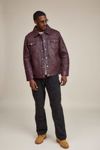 Men's Dylan Braided Leather Jean Jacket [Burgundy]