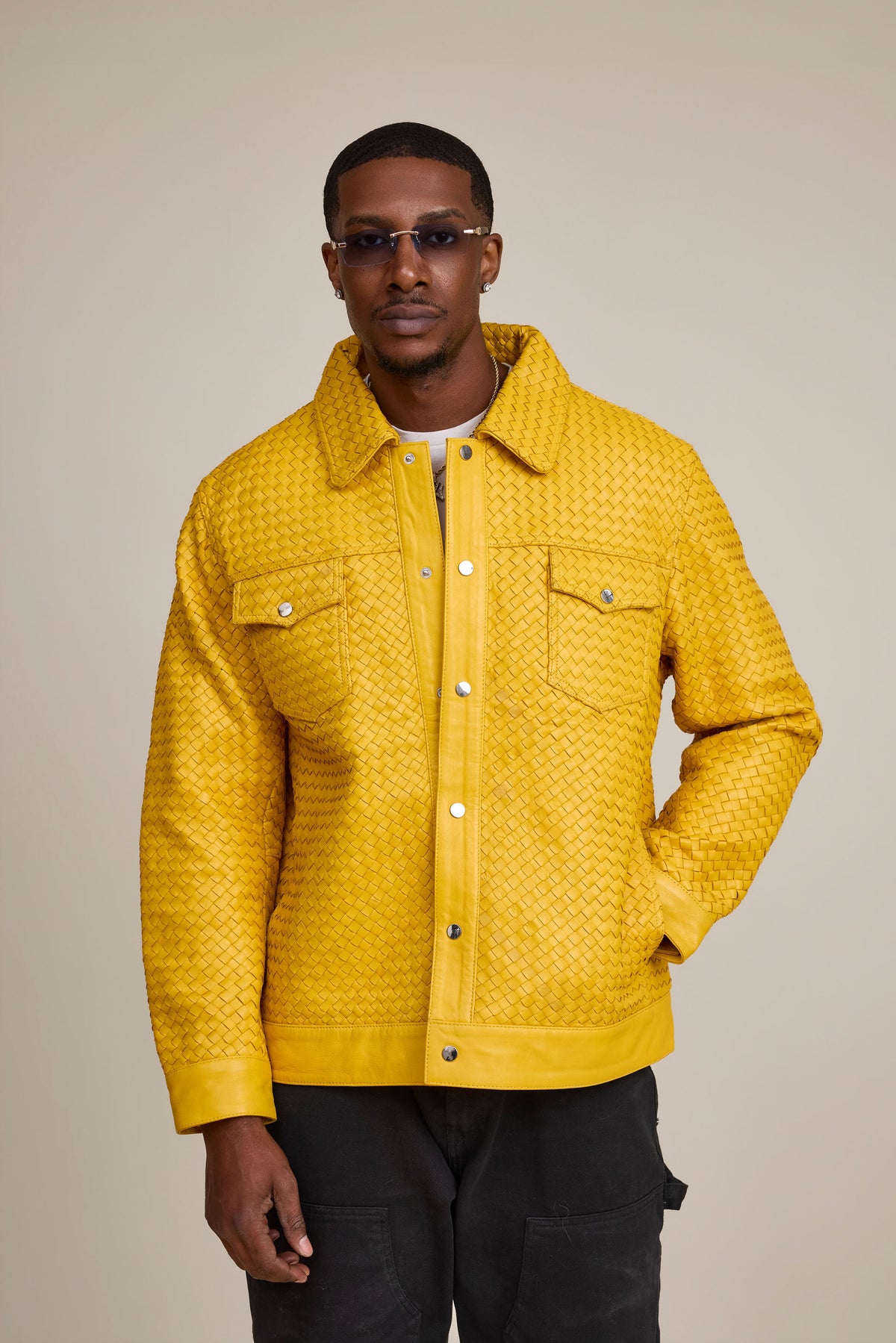 Men's Dylan Braided Leather Jean Jacket [Yellow]