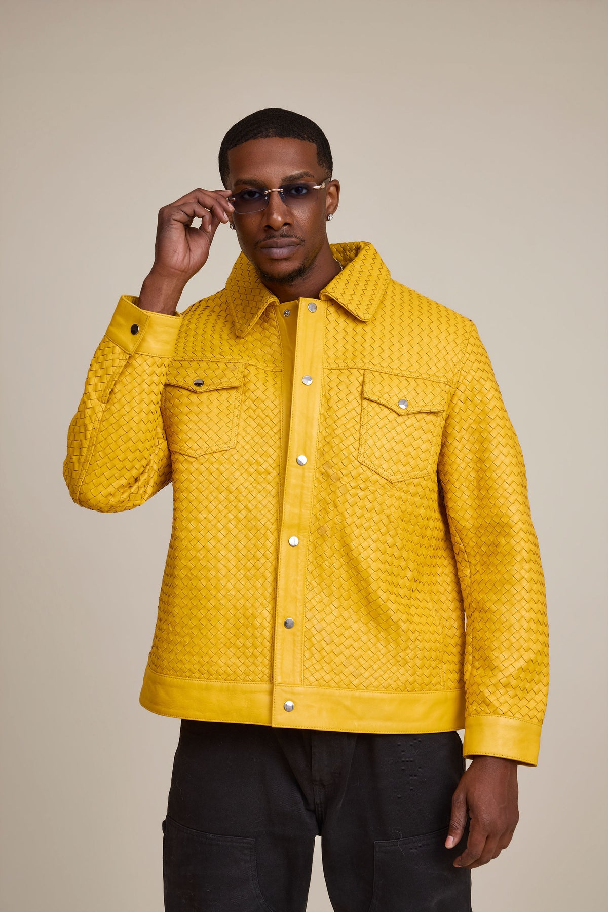 Men's Dylan Braided Leather Jean Jacket [Yellow]