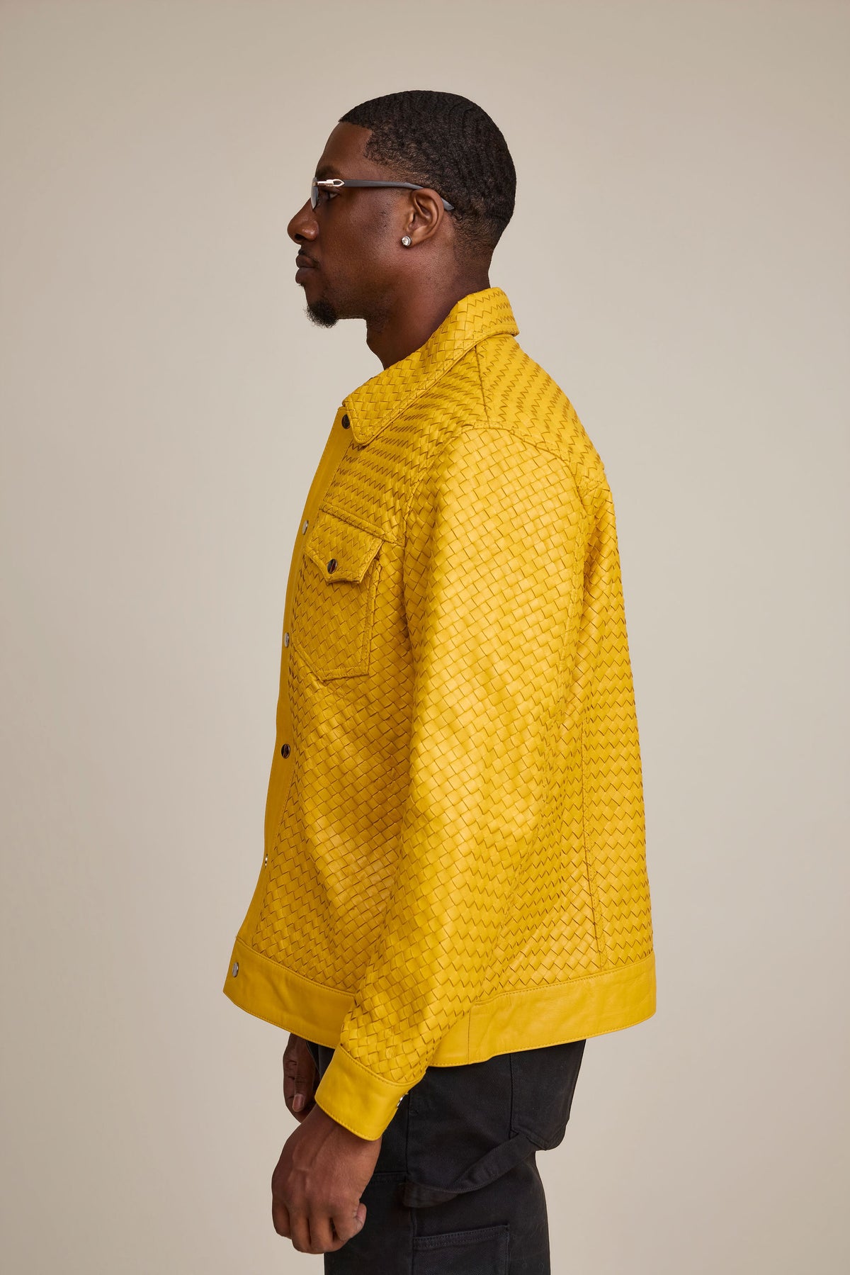 Men's Dylan Braided Leather Jean Jacket [Yellow]