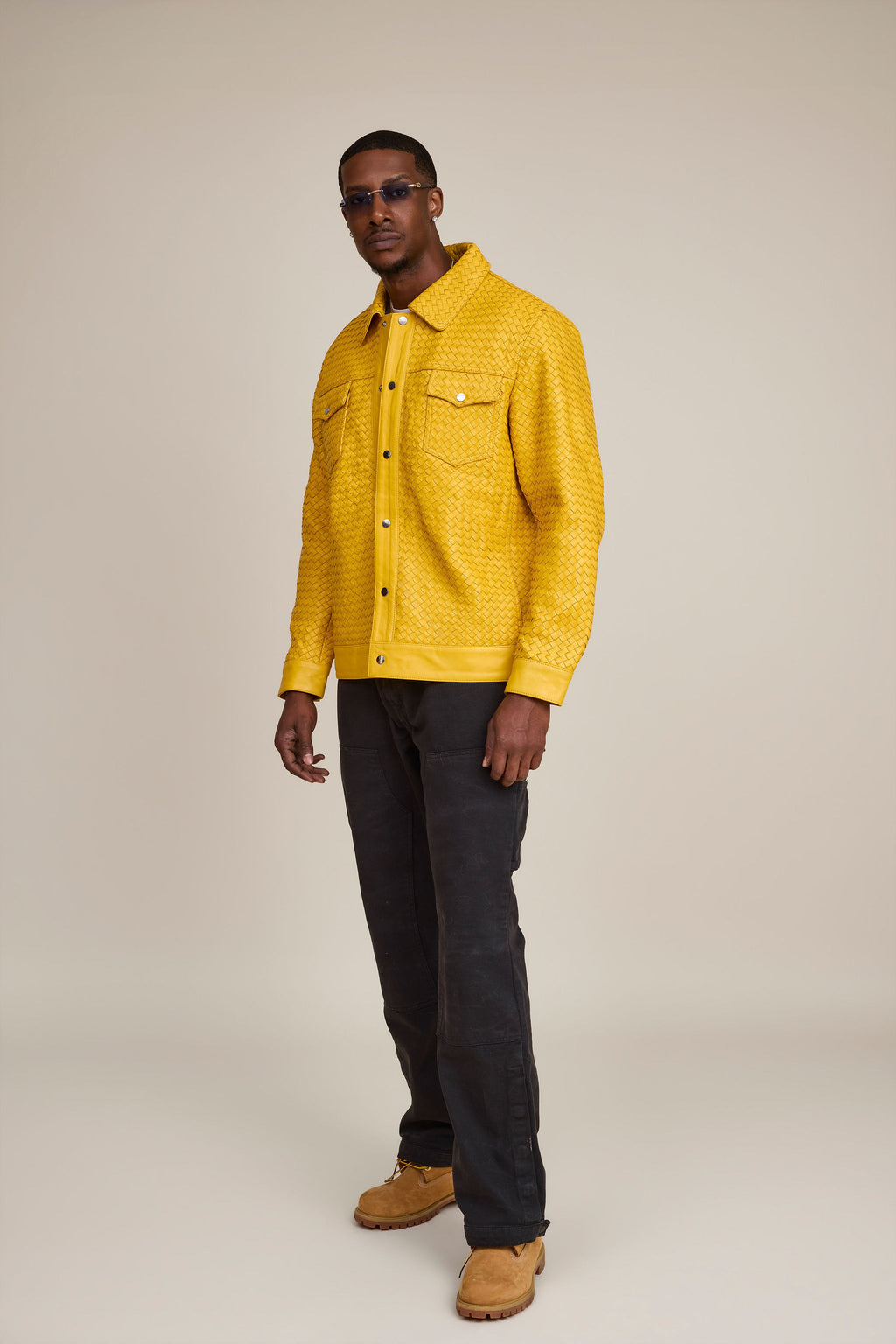 Men's Dylan Braided Leather Jean Jacket [Yellow]