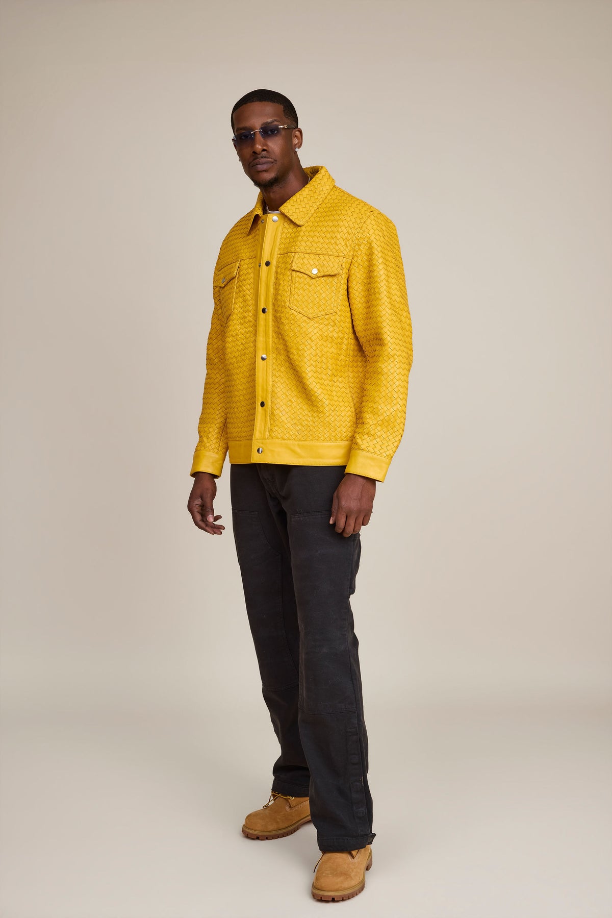 Men's Dylan Braided Leather Jean Jacket [Yellow]