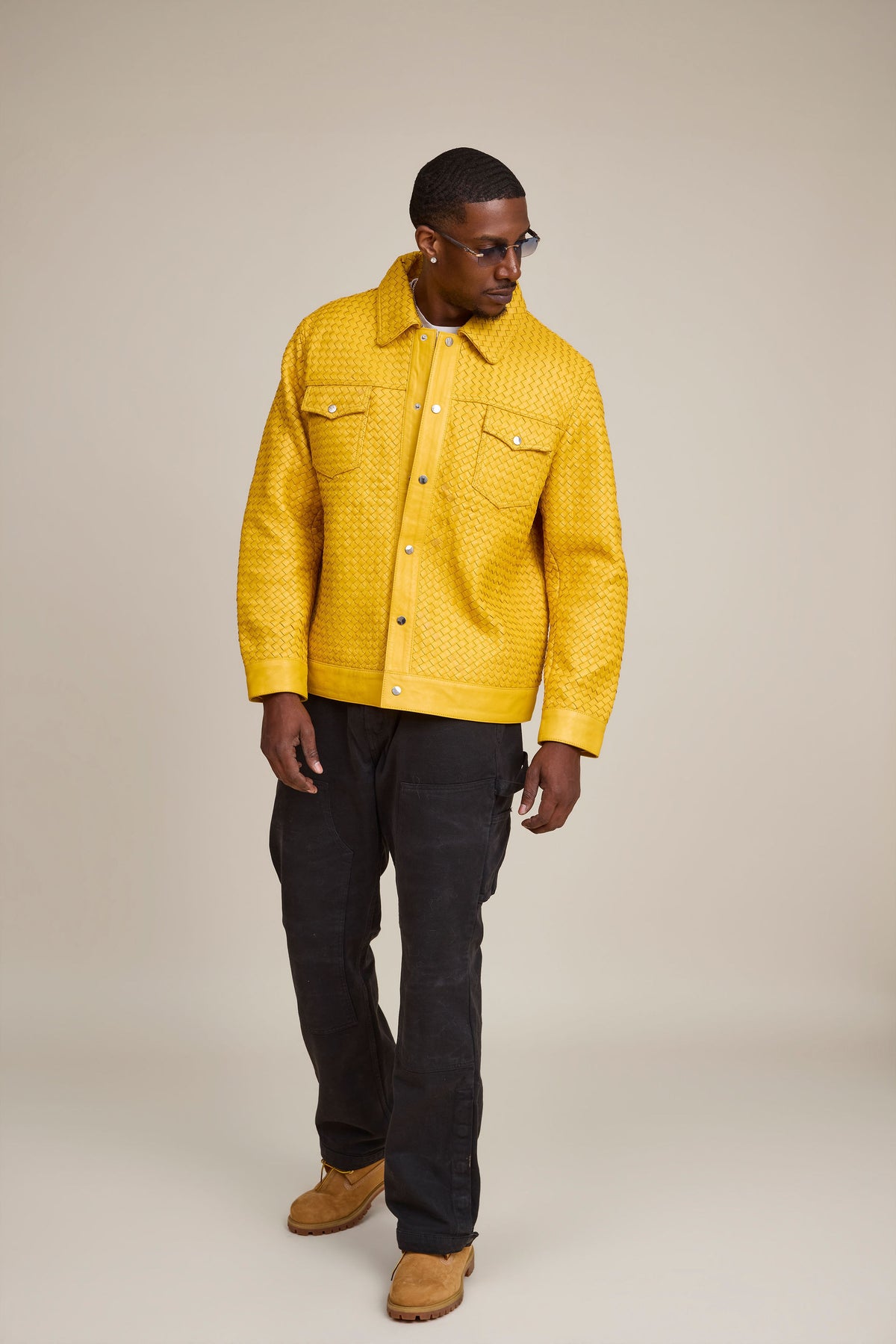 Men's Dylan Braided Leather Jean Jacket [Yellow]