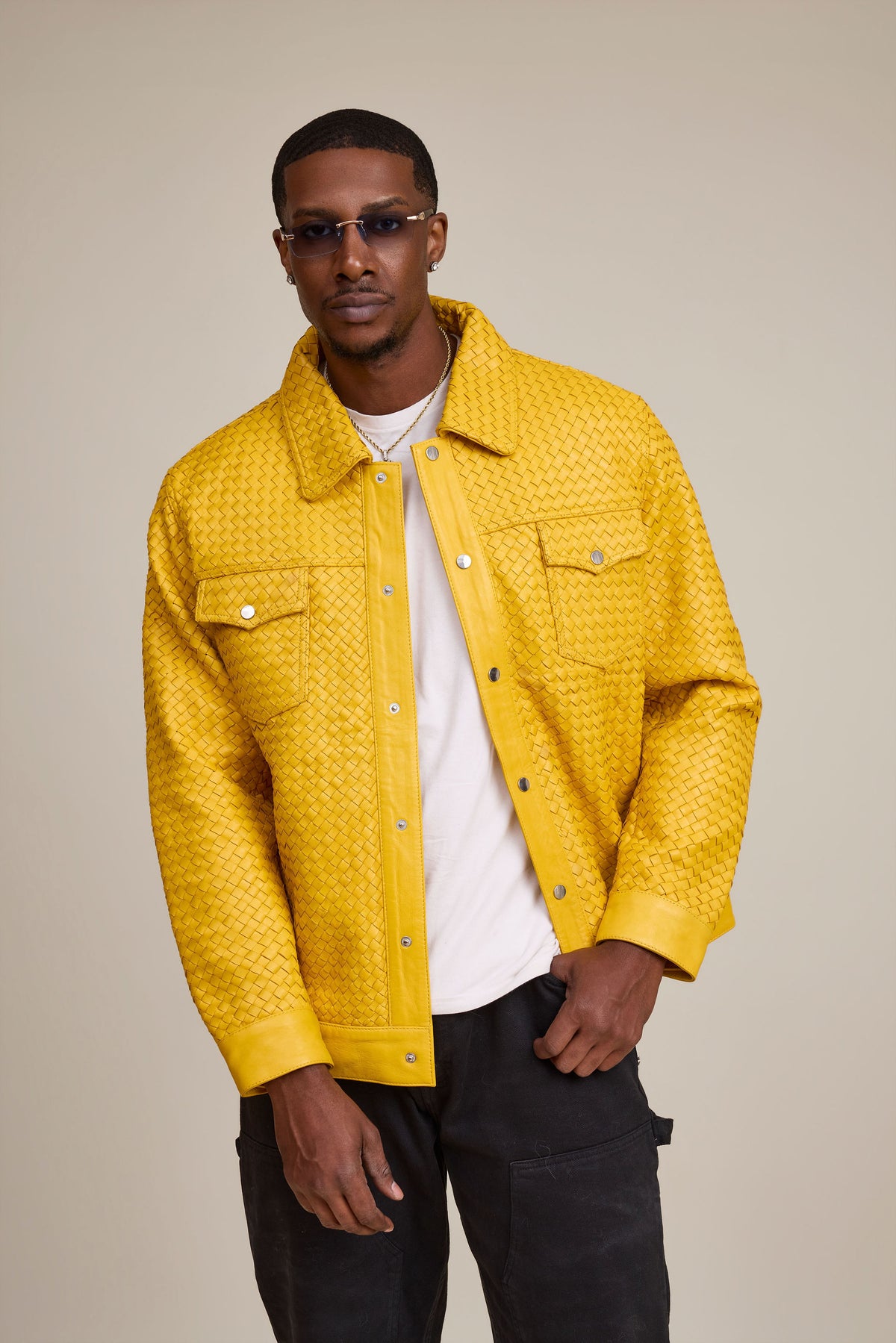 Men's Dylan Braided Leather Jean Jacket [Yellow]