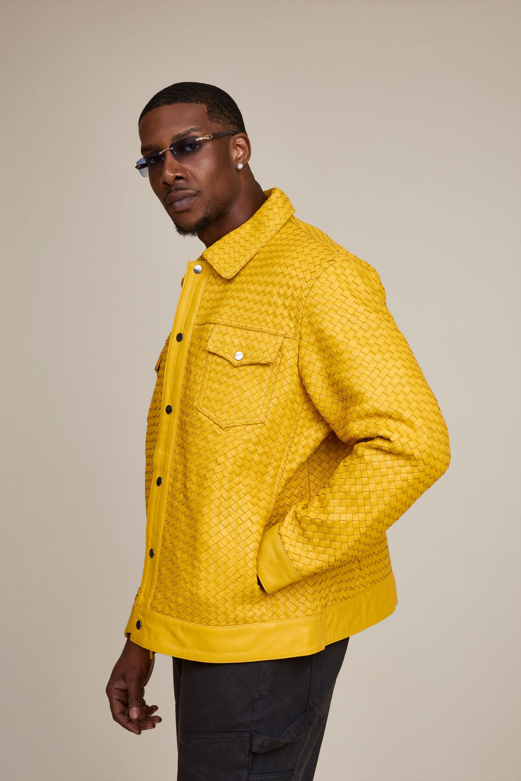 Men's Dylan Braided Leather Jean Jacket [Yellow]