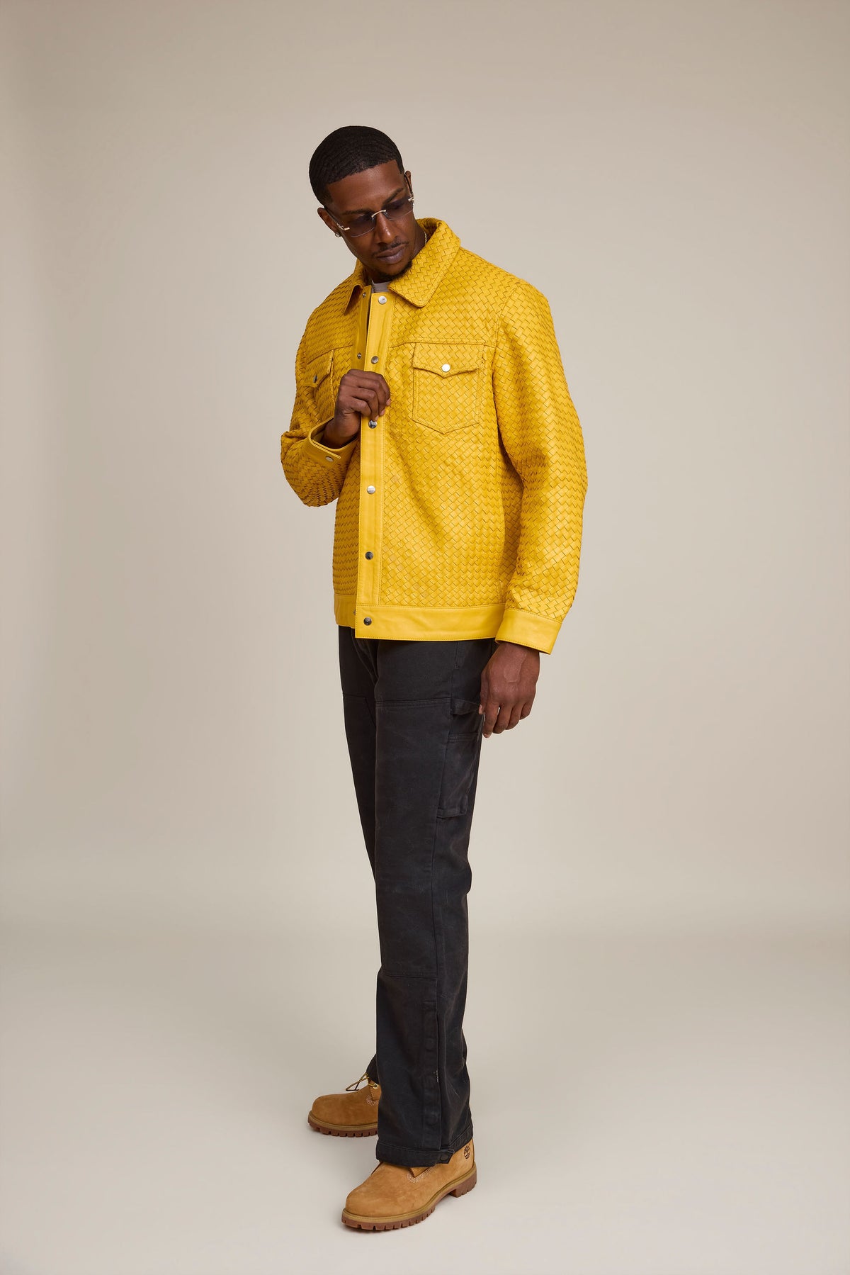 Men's Dylan Braided Leather Jean Jacket [Yellow]
