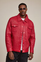 Men's Dylan Braided Leather Jean Jacket [Red]