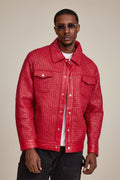 Men's Dylan Braided Leather Jean Jacket [Red]