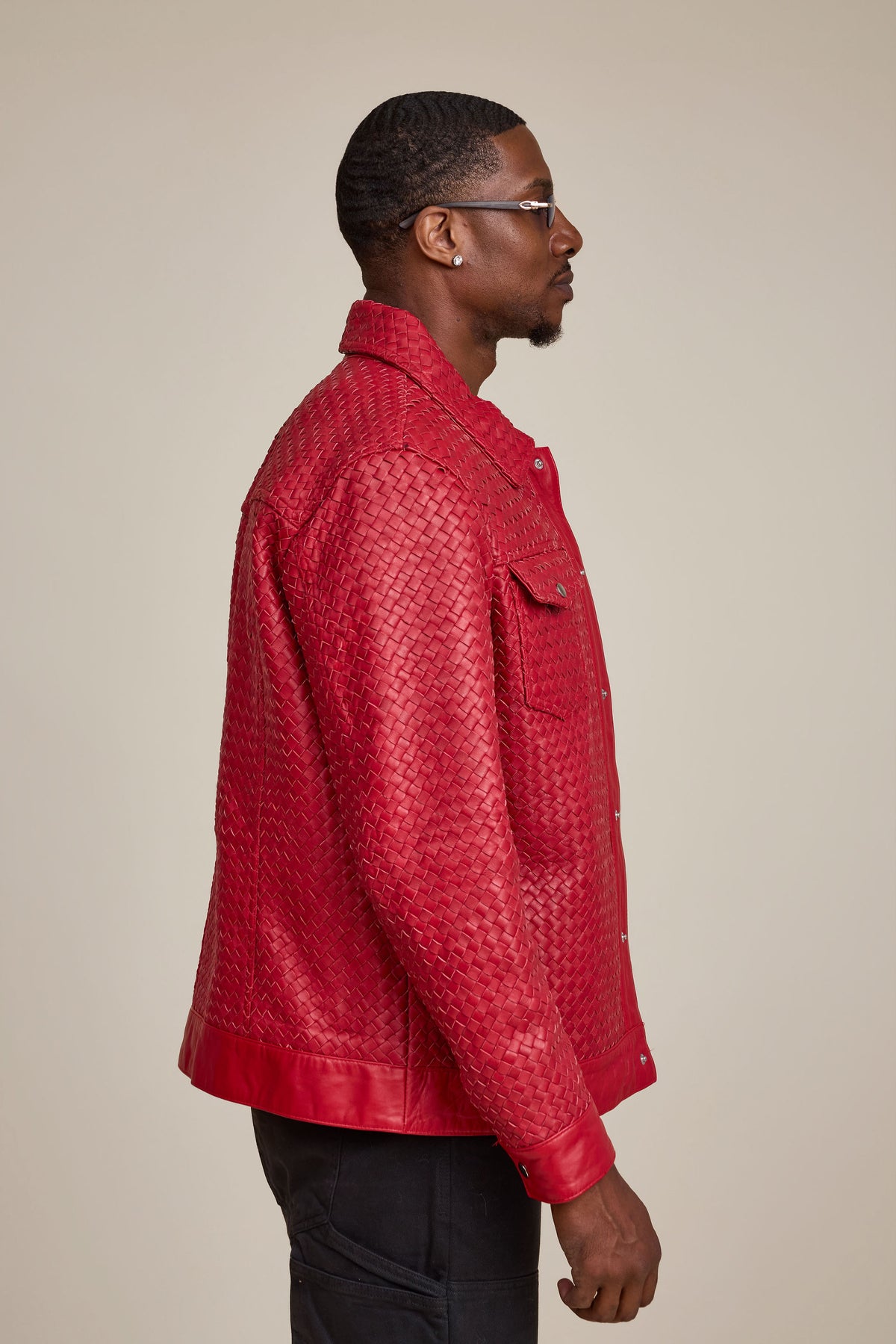 Men's Dylan Braided Leather Jean Jacket [Red]