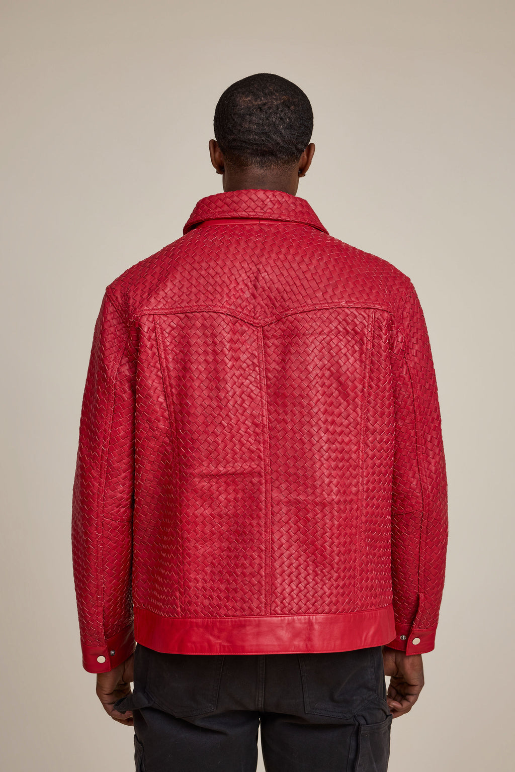 Men's Dylan Braided Leather Jean Jacket [Red]