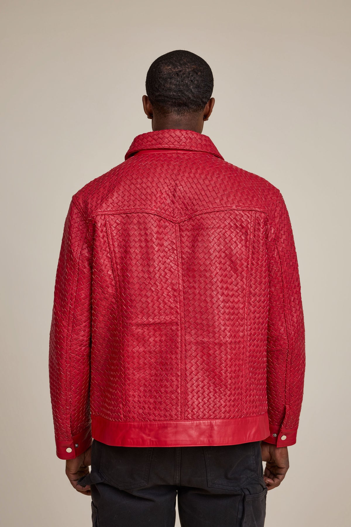 Men's Dylan Braided Leather Jean Jacket [Red]