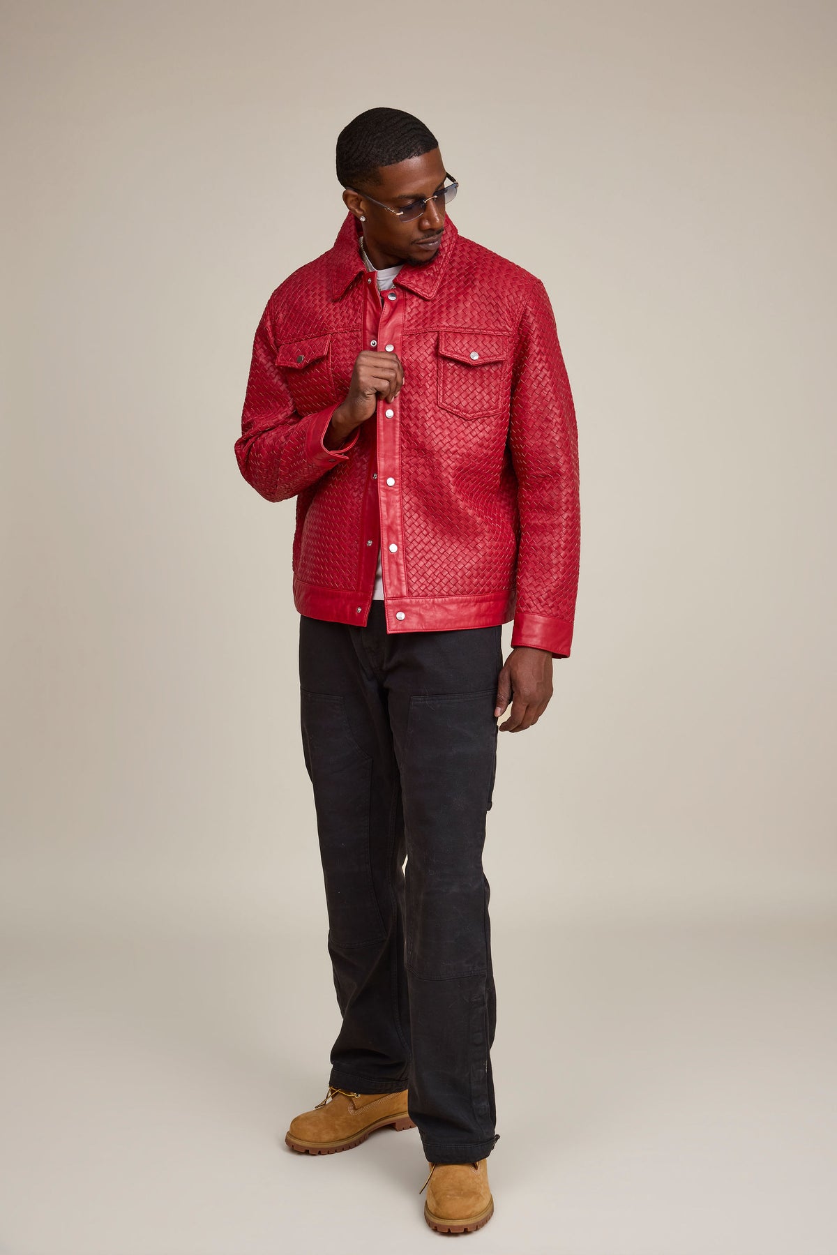 Men's Dylan Braided Leather Jean Jacket [Red]