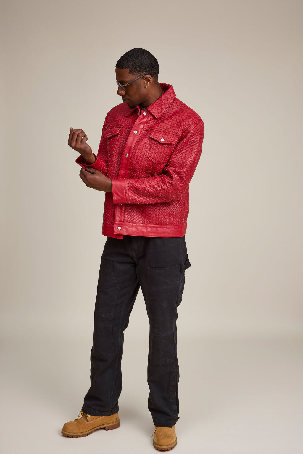 Men's Dylan Braided Leather Jean Jacket [Red]