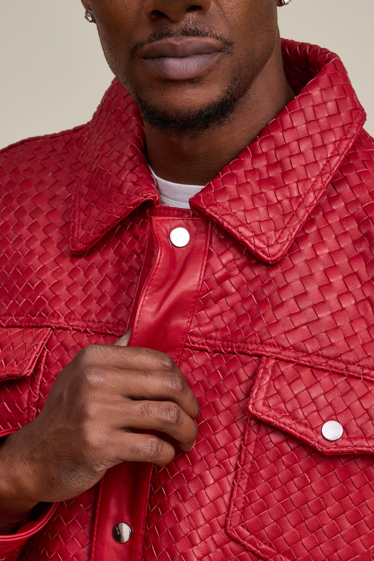 Men's Dylan Braided Leather Jean Jacket [Red]