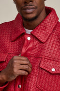 Men's Dylan Braided Leather Jean Jacket [Red]
