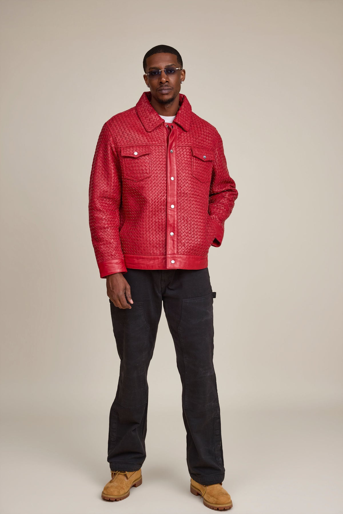 Men's Dylan Braided Leather Jean Jacket [Red]