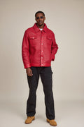 Men's Dylan Braided Leather Jean Jacket [Red]