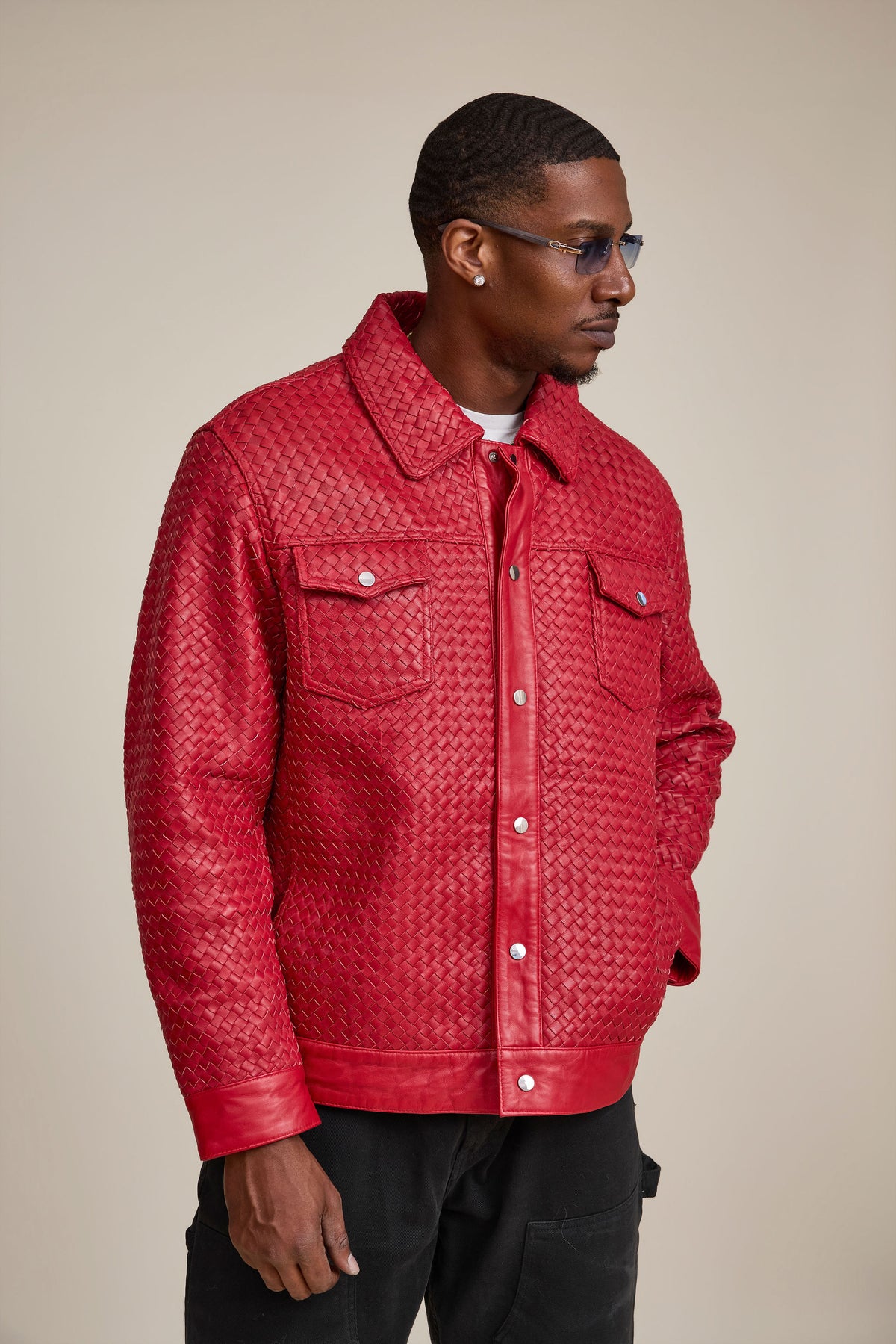 Men's Dylan Braided Leather Jean Jacket [Red]