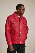 Men's Dylan Braided Leather Jean Jacket [Red]