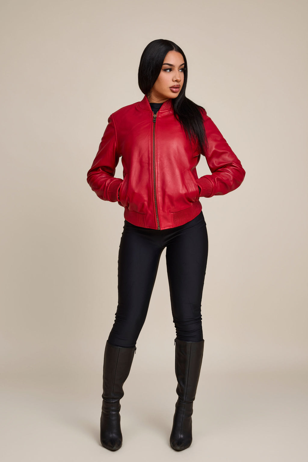 Women's BB Leather Jacket [Red]