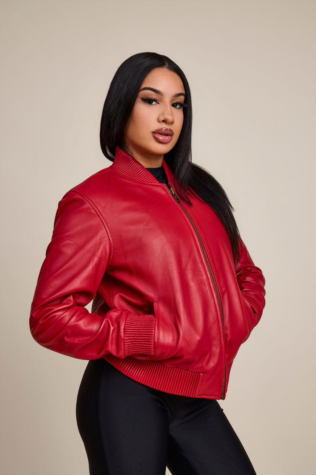 Women's BB Leather Jacket [Red]