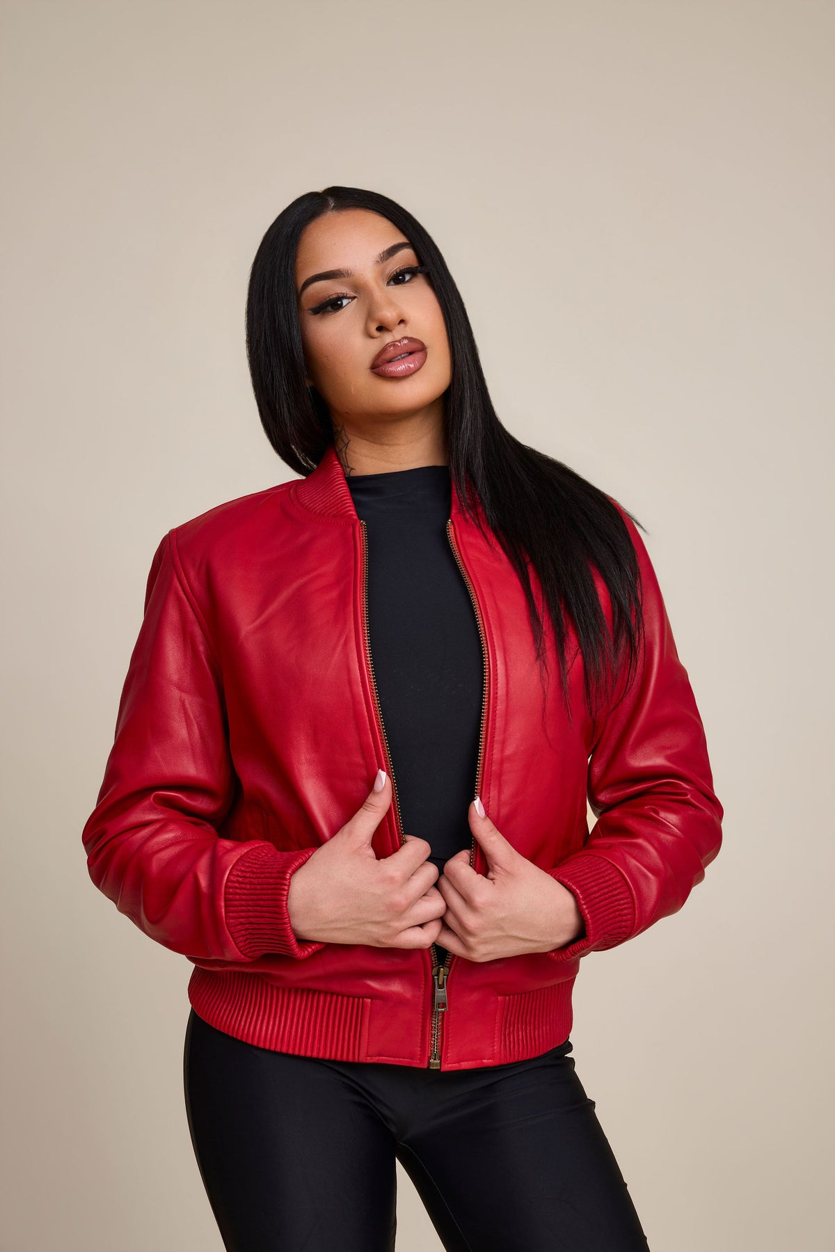 Women's BB Leather Jacket [Red]