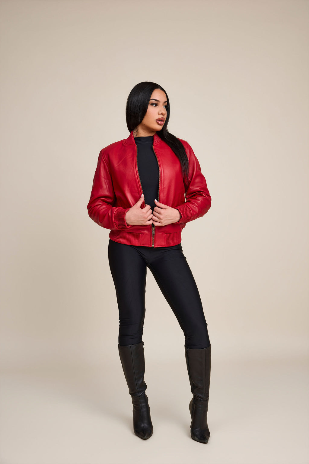 Women's BB Leather Jacket [Red]