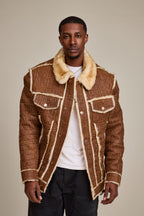 Men's Shepherd Embossed Crocodile Shearling Jacket [Whiskey Suede]