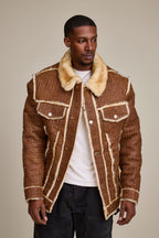 Men's Shepherd Embossed Crocodile Shearling Jacket [Whiskey Suede]