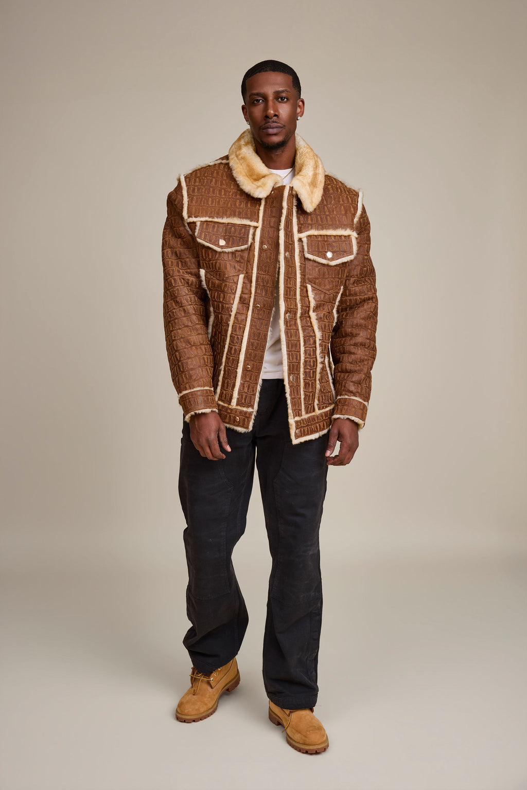 Men's Shepherd Embossed Crocodile Shearling Jacket [Whiskey Suede]