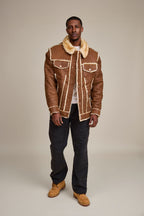 Men's Shepherd Embossed Crocodile Shearling Jacket [Whiskey Suede]