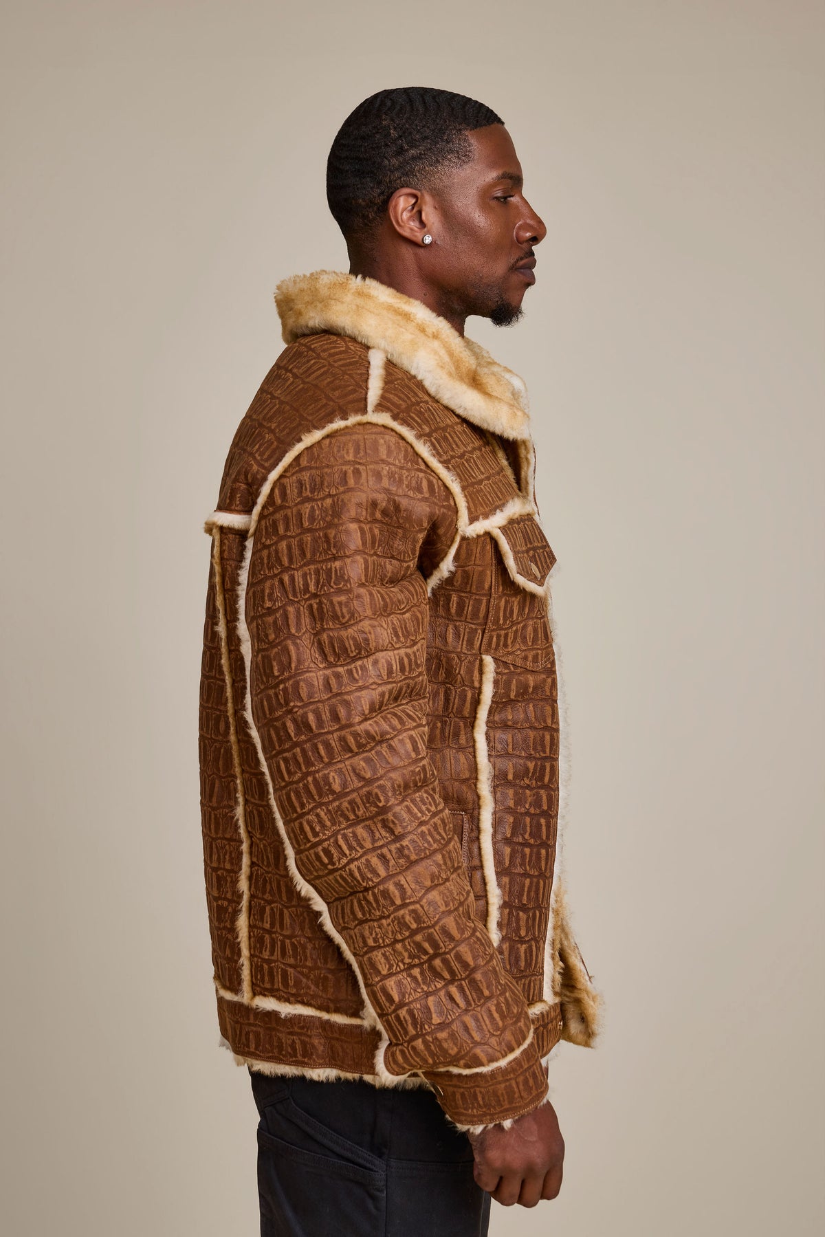 Men's Shepherd Embossed Crocodile Shearling Jacket [Whiskey Suede]