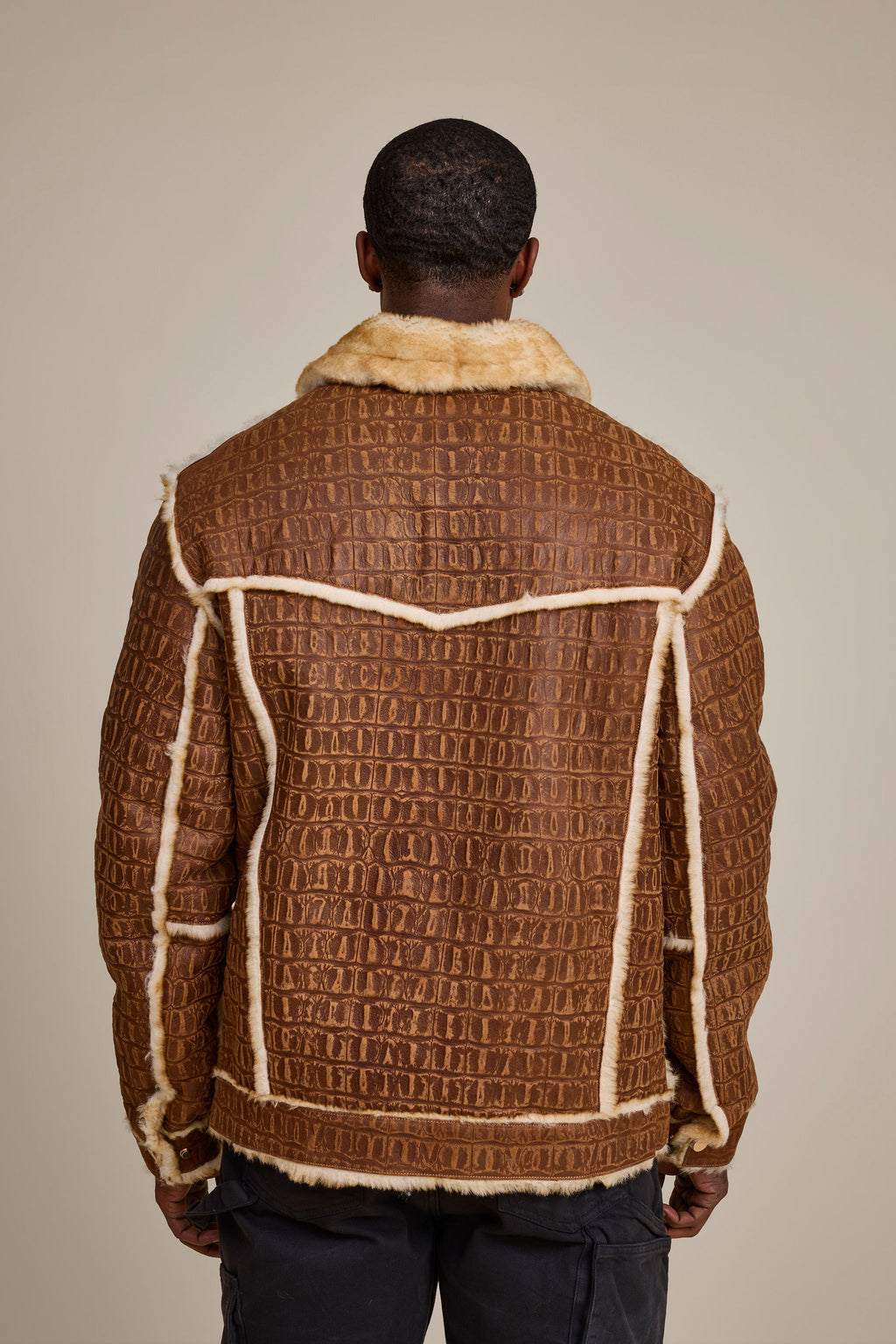 Men's Shepherd Embossed Crocodile Shearling Jacket [Whiskey Suede]