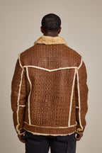 Men's Shepherd Embossed Crocodile Shearling Jacket [Whiskey Suede]
